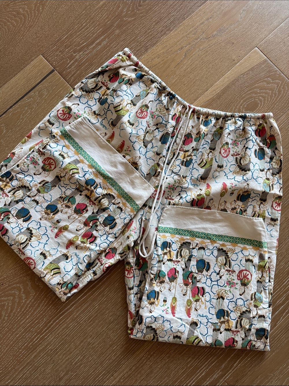 Josie Natori Asian Cropped pajama pants Womens XL 100% crisp Cotton pull on